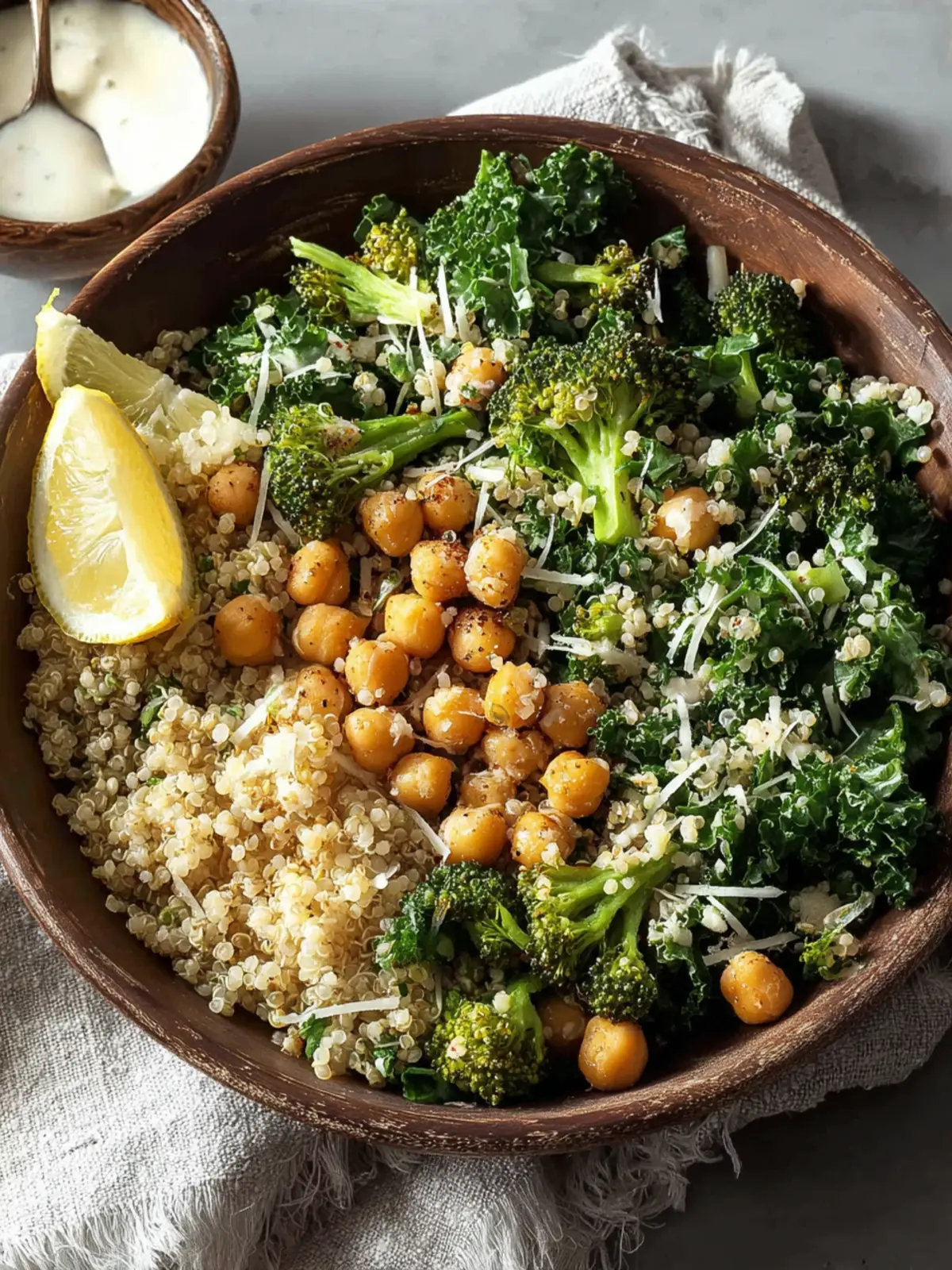 Easy Kale Chickpea Quinoa Salad with Broccoli & Lemon First Image