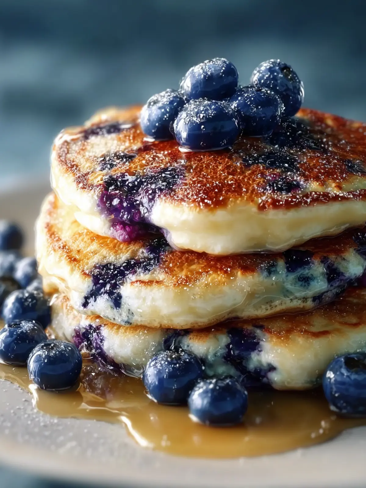 Fluffy Greek Yogurt Blueberry Pancakes First Image