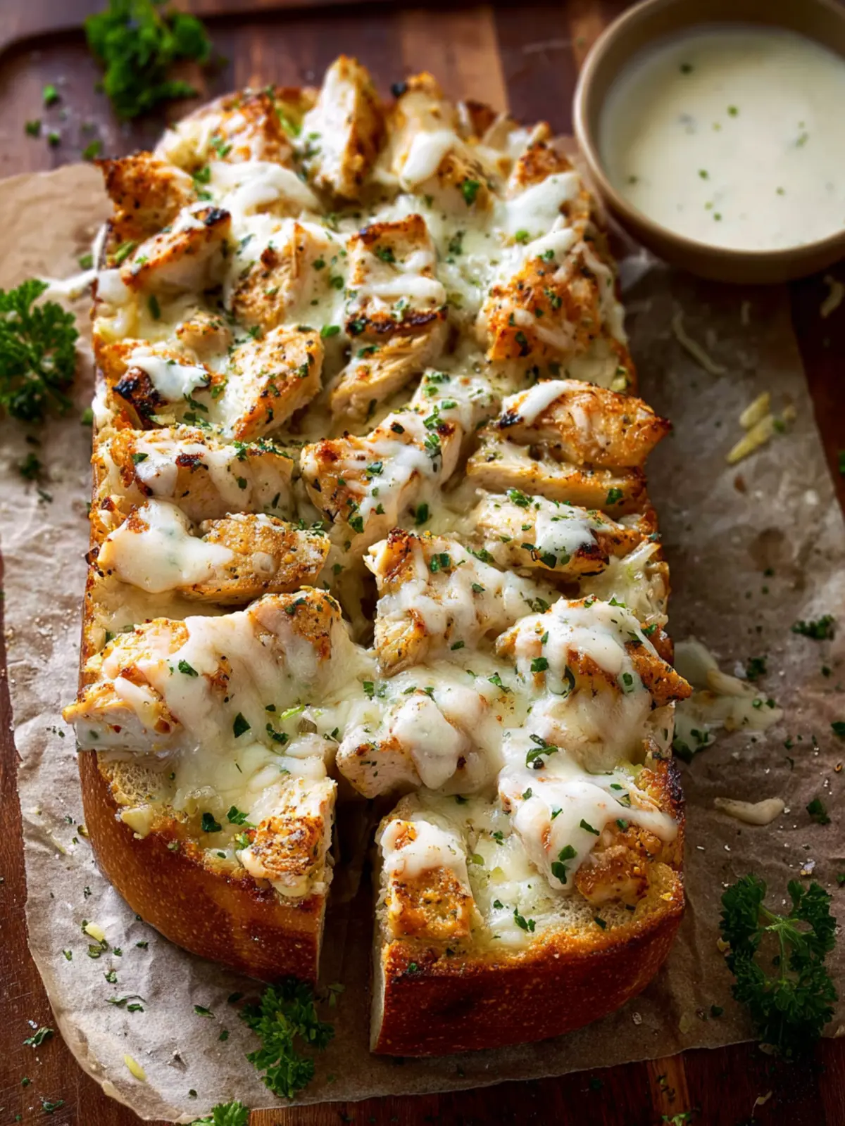 Chicken Alfredo Garlic Bread First Image
