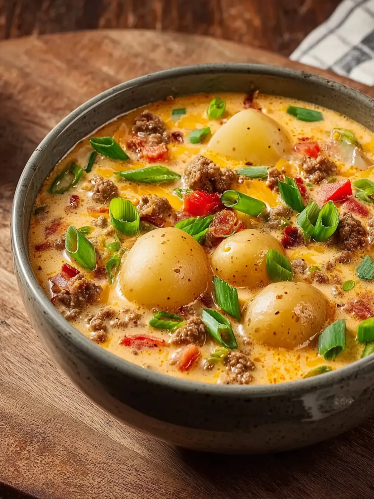 Homemade Cheeseburger Soup with Baby Potatoes First Image